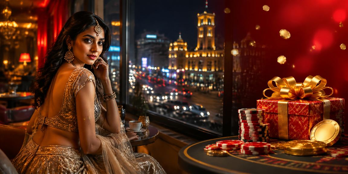 Live casino dealer hosting an Indian style game session